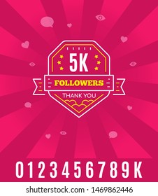 Greeting card with thank to followers. Line art label for social media. Web user or blogger celebrates a large number of subscribers.