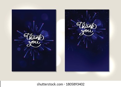 Greeting Card Thank You Hand Writing With Night Sky And Firework