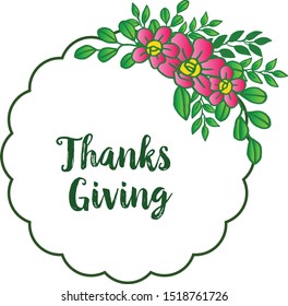 Greeting card thanksgiving, with pattern seamless green leafy floral frame. Vector