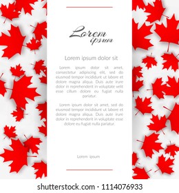 Greeting card with the theme Canada flag Background with red maple canadian leaves on a light background on Canada Day autumn sales design background of autumn cards Vector maple Canadian leaf