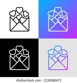 Greeting card thin line icon: open envelope with flying hearts. Valentine card. Modern vector illustration.