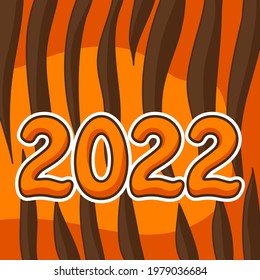 Greeting card with tiger stripes. Symbol of Happy Chinese New Year 2022.