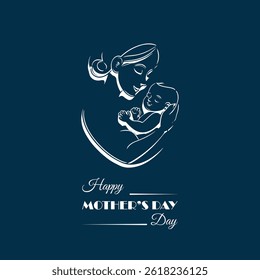 Greeting card "to my mother" for Mother's day with a happy young mother hugging her daughter with love. Vector illustration