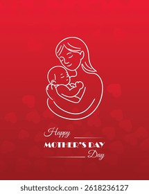 Greeting card "to my mother" for Mother's day with a happy young mother hugging her daughter with love. Vector illustration