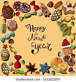 greeting card with traditional Christmas symbols