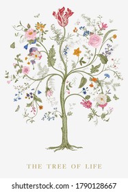 Greeting card. The Tree of Life. Vintage floral vector element. Victorian. Colorful 