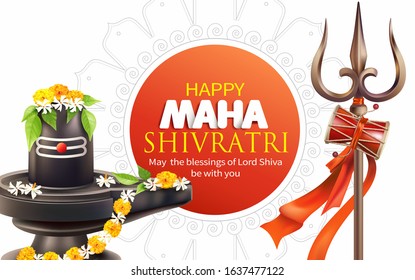 Greeting card with trishul (trident) and lingam for Maha Shivratri, a Hindu festival celebrated of Lord Shiva. Vector illustration.