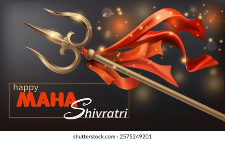 Greeting card with trishula (trident) for Maha Shivratri, a Hindu festival celebrated of Lord Shiva. Vector illustration.