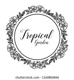Greeting card tropical garden with floral vector illustration