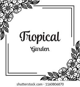 Greeting card tropical garden with floral vector illustration