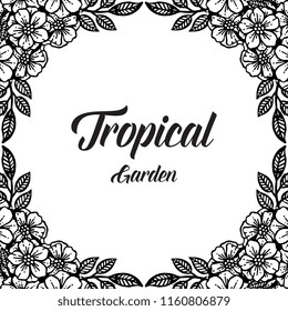 Greeting card tropical garden with floral vector illustration