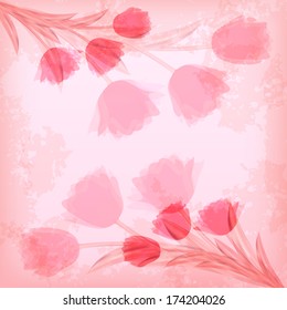 Greeting card with tulip. Vector illustration.