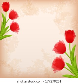 Greeting card with tulip. Vector illustration.
