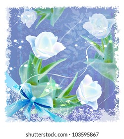 greeting card with tulips and bow
