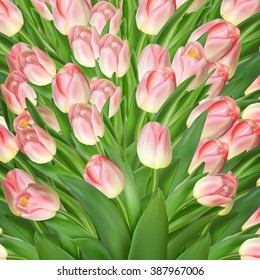 Greeting card with tulips flowers. EPS 10 vector file included
