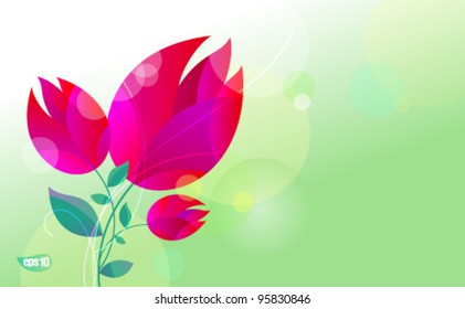 Tarjeta de saludo con tulipanes. Adecuado para el 8 de marzo, o Día de la Madre. Vector Eps10.