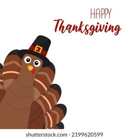 Greeting card with turkey. Happy Thanksgiving! Place for your text. Vector illustration.