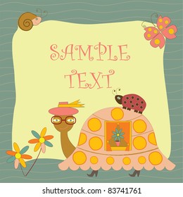 greeting card with a turtle, ladybug and a snail
