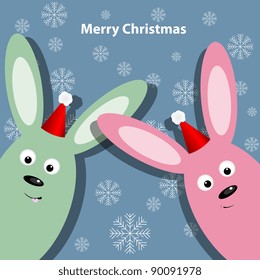 Greeting card with two bunny