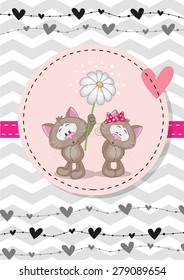 Greeting card with two Cats in a frame 