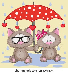 Greeting card two Cats with umbrella
