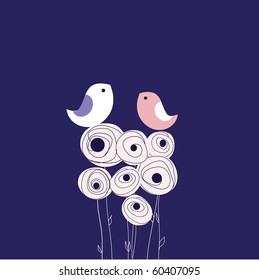 Greeting card with two cute birds