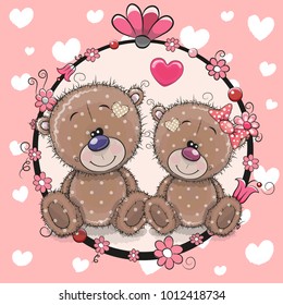 Greeting card with Two cute Cartoon Teddy Bears