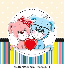 Greeting card with Two cute Cartoon Dogs