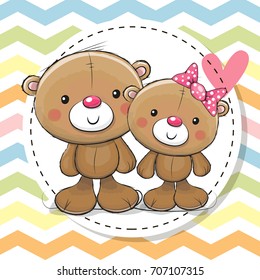 Greeting Card with Two cute cartoon Teddy Bears