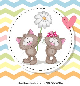 Greeting card with two Cute Cats in a frame