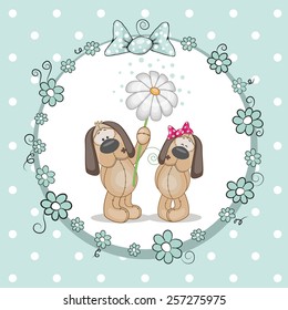 Greeting card with two Dogs in a frame 