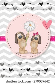 Greeting card with two Dogs in a frame 