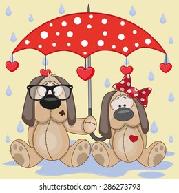 Greeting card two Dogs with umbrella
