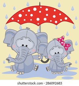 Greeting card two Elephants with umbrella
