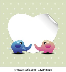 Greeting card with two elephants. Vector illustration