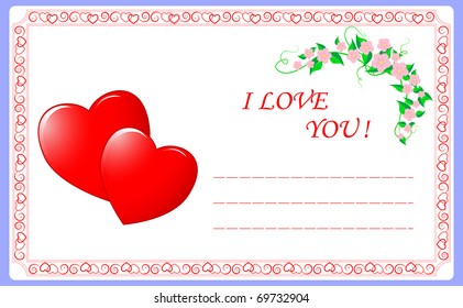 Greeting card. two hearts and a frame. vector.
