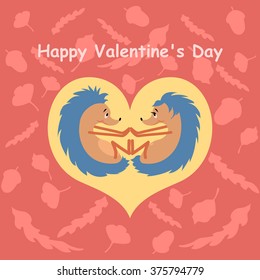 Greeting card with two hedgehogs sitting in the heart

