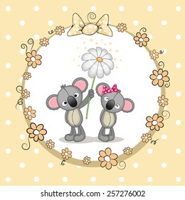 Greeting card with two Koalas in a frame 
