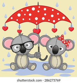 Greeting card two Koalas with umbrella
