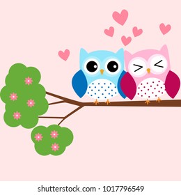 Greeting card with two lovely owls