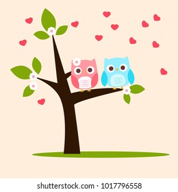 Greeting card with two lovely owls