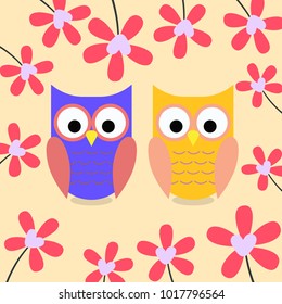 Greeting card with two lovely owls