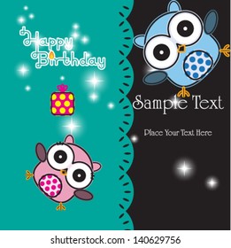 Greeting card with two lovely owls