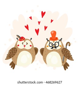 Greeting card with two lovely owls