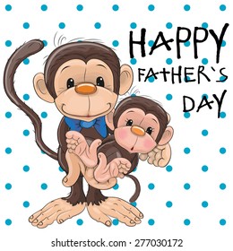 Greeting card Two monkeys a father and a baby son
