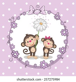 Greeting card with two Monkeys in a frame 