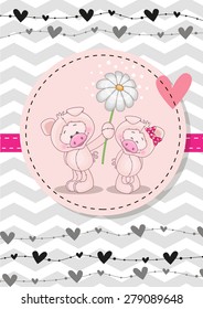 Greeting card with two Pigs in a frame 