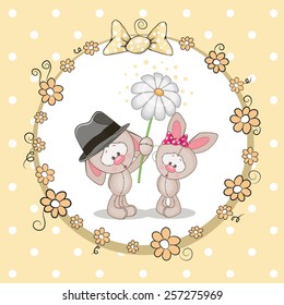 Greeting card with two Rabbits in a frame 
