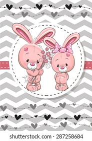 Greeting card with two Rabbits in a frame