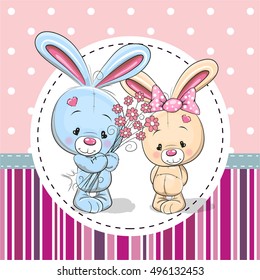 Greeting card with two Rabbits in a frame